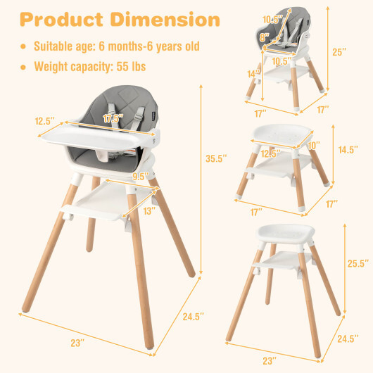 6-in-1 Baby High Chair with Removable Dishwasher and Safe Tray-White - Color: White - Image 5