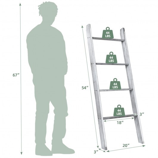 4-Tier Wall Leaning Ladder Shelf Stand-Gray - Color: Gray - Image 4