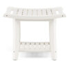 Heavy Duty Waterproof Bath Stool with Curved Seat and Storage Shelf-White - Color: Off White
