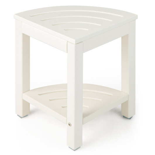 Heavy Duty Corner Shower Bench Stool with Storage Shelf for Shaving Legs-White - Color: White