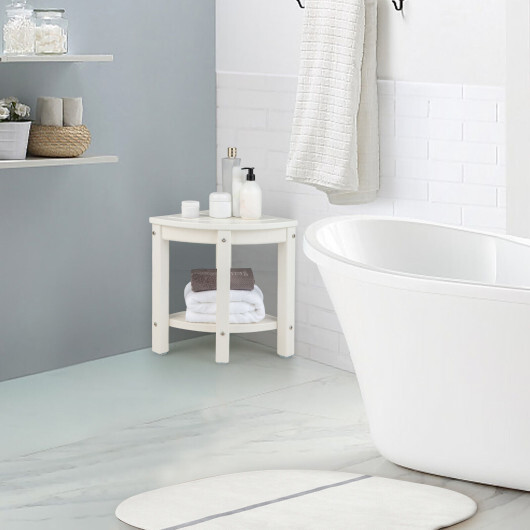 Heavy Duty Corner Shower Bench Stool with Storage Shelf for Shaving Legs-White - Color: White - Image 2