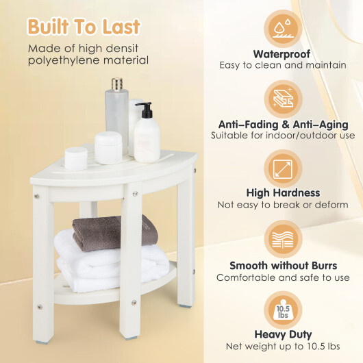 Heavy Duty Corner Shower Bench Stool with Storage Shelf for Shaving Legs-White - Color: White - Image 3