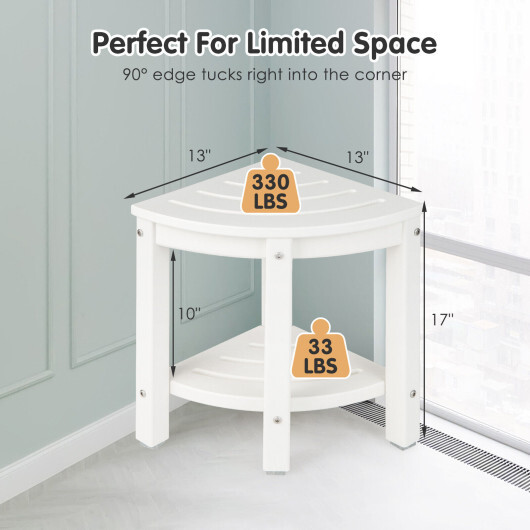 Heavy Duty Corner Shower Bench Stool with Storage Shelf for Shaving Legs-White - Color: White - Image 4