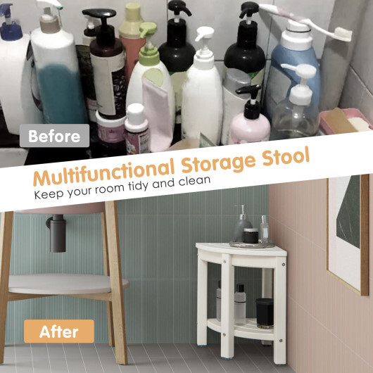 Heavy Duty Corner Shower Bench Stool with Storage Shelf for Shaving Legs-White - Color: White - Image 5