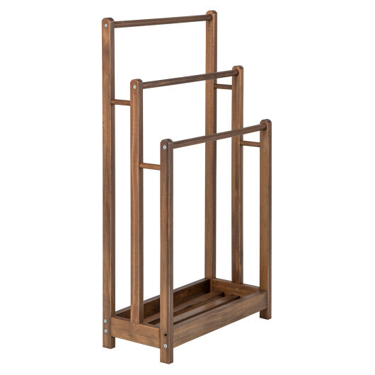 Freestanding Towel Rack 3-Bar Hand Towel Drying Stand with Bottom Storage Shelf-Rustic Brown - Color: Rustic Brown