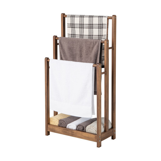Freestanding Towel Rack 3-Bar Hand Towel Drying Stand with Bottom Storage Shelf-Rustic Brown - Color: Rustic Brown - Image 3