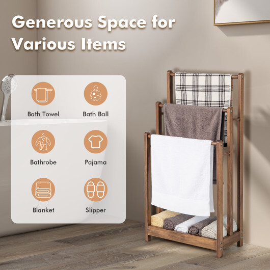 Freestanding Towel Rack 3-Bar Hand Towel Drying Stand with Bottom Storage Shelf-Rustic Brown - Color: Rustic Brown - Image 5