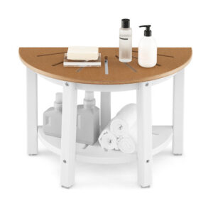 Waterproof HDPE Shower Bench with Semicircular Seat and Storage Shelf-Brown - Color: Brown