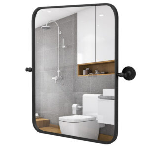 30 x 22 Inch Black Metal Framed Pivot Rectangle Wall-Mounted Mirror - Color: Black