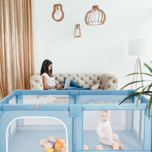 Baby Playpen Extra Large Kids Activity Center Safety Play-Blue - Color: Blue - Image 2
