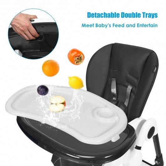 A-Shaped High Chair with 4 Lockable Wheels-Gray - Color: Gray - Image 3
