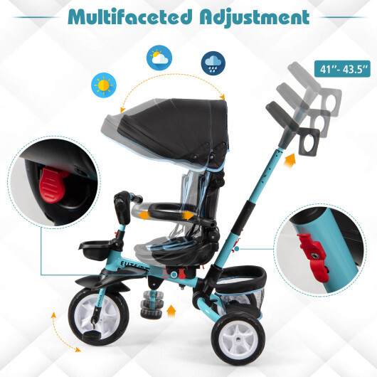 7-in-1 Detachable Baby Stroller with Canopy and Safety Harness-Blue - Color: Blue - Image 5
