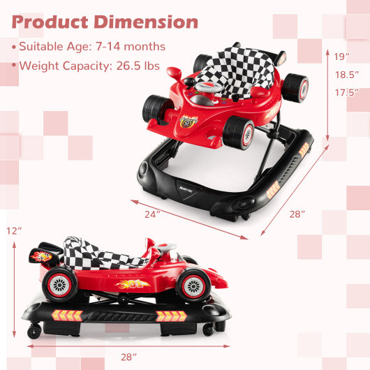 Convertible Baby Walker with 3 Adjustable Height Settings-Red - Color: Red - Image 4