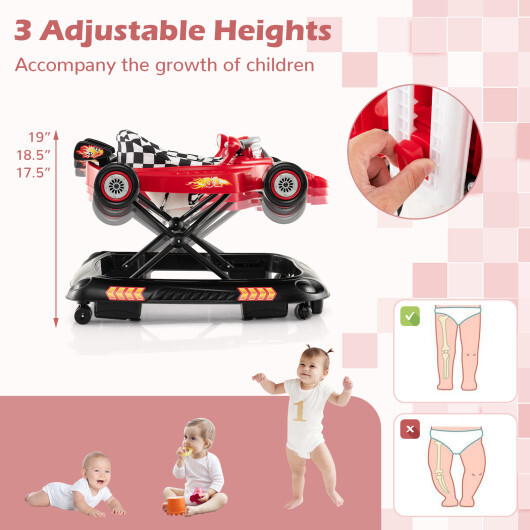 Convertible Baby Walker with 3 Adjustable Height Settings-Red - Color: Red - Image 5