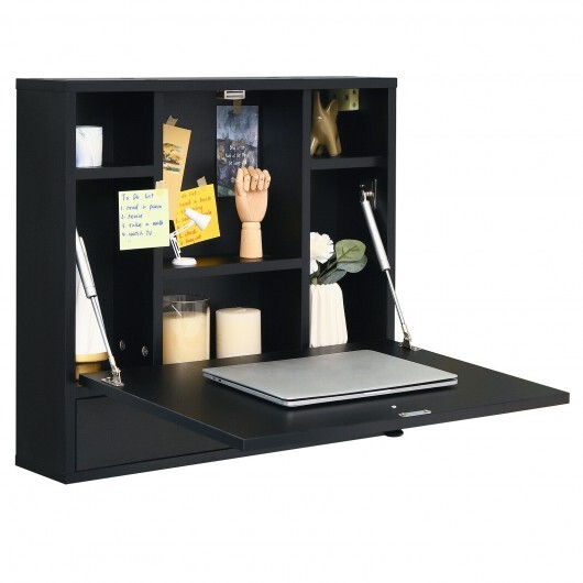 Wall-Mount Floating Desk Foldable Space Saving Laptop Workstation Black - Color: Black - Image 4