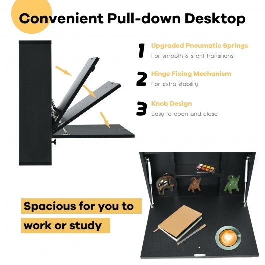 Wall-Mount Floating Desk Foldable Space Saving Laptop Workstation Black - Color: Black - Image 5