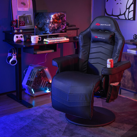 Massage Video Gaming Recliner Chair with Adjustable Height-Black - Color: Black - Image 2
