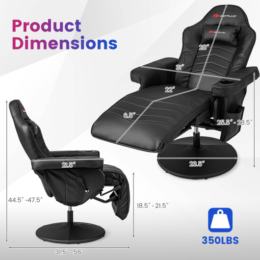Massage Video Gaming Recliner Chair with Adjustable Height-Black - Color: Black - Image 4