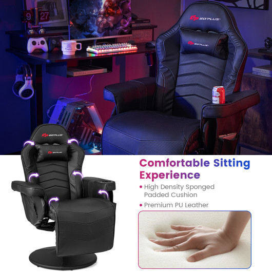 Massage Video Gaming Recliner Chair with Adjustable Height-Black - Color: Black - Image 5
