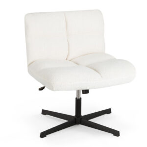 Office Armless Chair Cross Legged with Imitation Lamb Fleece and Adjustable Height-Beige - Color: Beige