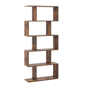 5-Tier Bookshelf with Anti-Toppling Device for Living Room Home Office-Rustic Brown - Color: Rustic Brown