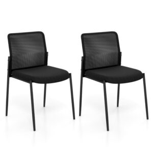 Waiting Room Chair Set of 2 with Ergonomic Mesh Backrest and Padded Seat-Black - Color: Black
