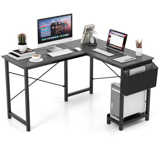 Modern Reversible Computer Desk with Storage Pocket and CPU Stand for Working Writing Gaming-Dark Gray - Color: Dark Gray