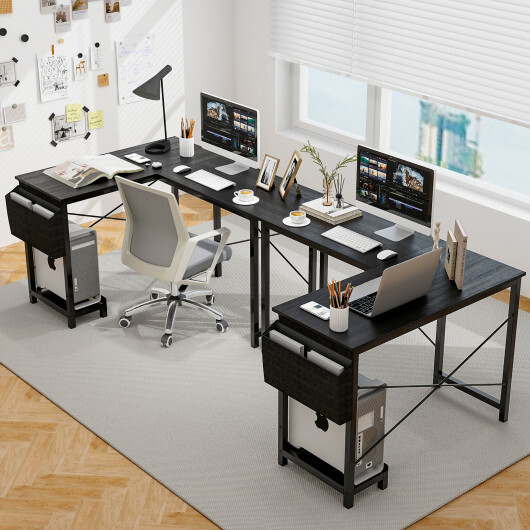 Modern Reversible Computer Desk with Storage Pocket and CPU Stand for Working Writing Gaming-Dark Gray - Color: Dark Gray - Image 2