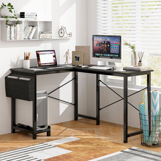 Modern Reversible Computer Desk with Storage Pocket and CPU Stand for Working Writing Gaming-Dark Gray - Color: Dark Gray - Image 3