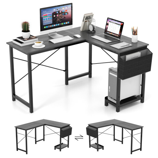 Modern Reversible Computer Desk with Storage Pocket and CPU Stand for Working Writing Gaming-Dark Gray - Color: Dark Gray - Image 4