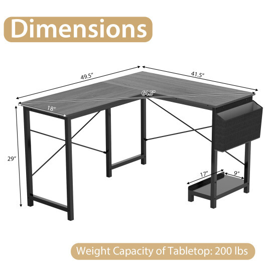 Modern Reversible Computer Desk with Storage Pocket and CPU Stand for Working Writing Gaming-Dark Gray - Color: Dark Gray - Image 5