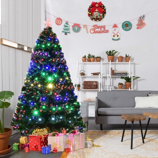 5/6/7 Feet Multicolor Artificial Christmas Tree with LED Light and Metal Stand-6' - Color: Green - Size: 6 ft - Image 3