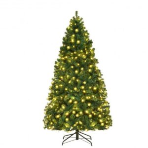 7 Feet PVC Artificial Christmas Tree with LED Lights-7 ft - Color: Green - Size: 7 ft