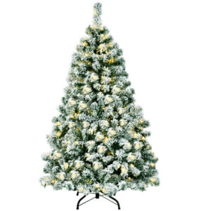 4.5 Feet Pre-Lit Premium Snow Flocked Hinged Artificial Christmas Tree - Color: Green - Size: 4.5 ft