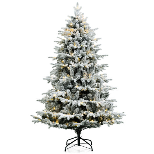 4.5/6/7 Feet Flocked Christmas Tree with Warm White LED Lights-6 ft - Size: 6 ft