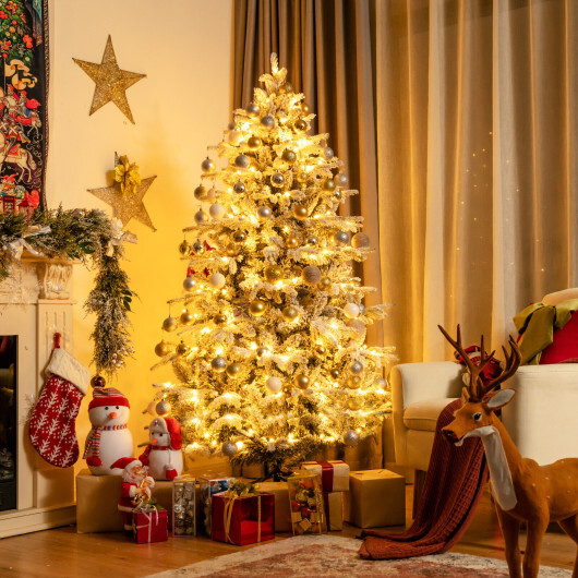 4.5/6/7 Feet Flocked Christmas Tree with Warm White LED Lights-6 ft - Size: 6 ft - Image 2