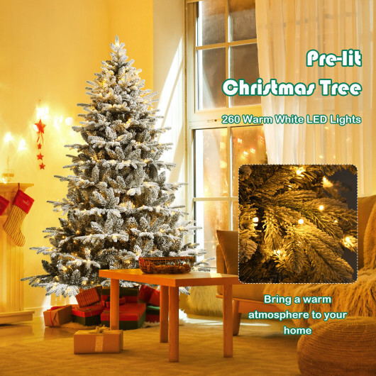 4.5/6/7 Feet Flocked Christmas Tree with Warm White LED Lights-6 ft - Size: 6 ft - Image 3