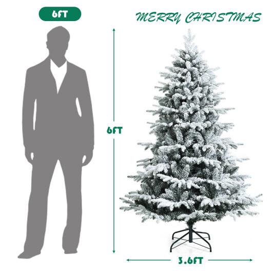 4.5/6/7 Feet Flocked Christmas Tree with Warm White LED Lights-6 ft - Size: 6 ft - Image 4