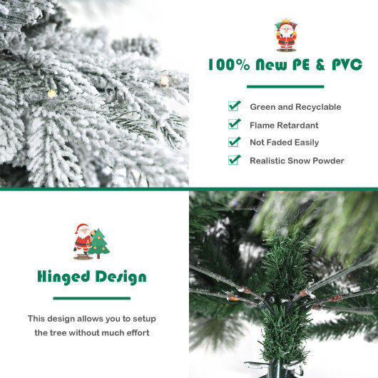 4.5/6/7 Feet Flocked Christmas Tree with Warm White LED Lights-6 ft - Size: 6 ft - Image 5