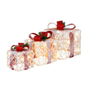 Set of 3 Christmas Lighted Gift Boxes Decorations with Red Bowknots - Color: Red & White