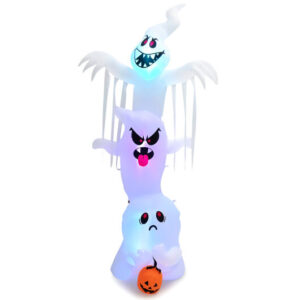 10 Feet Giant Inflatable Halloween Overlap Ghost Decoration with Colorful RGB Lights - Color: White
