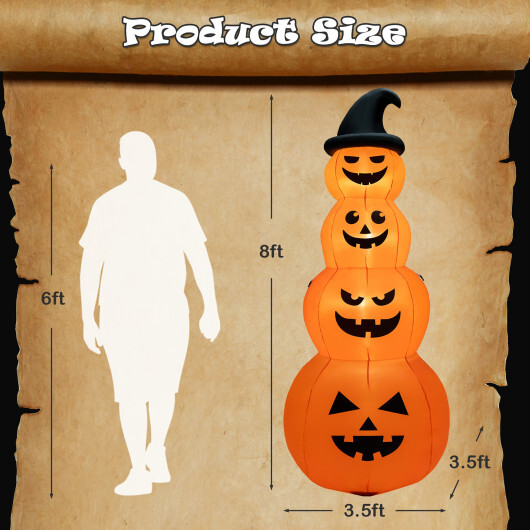 8 Feet Inflatable Halloween Pumpkins Stack with Built-in LED Lights - Color: Orange - Image 4