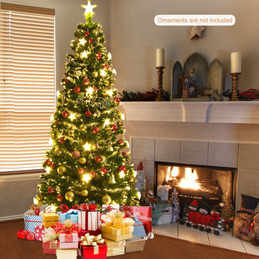 Prelit Fiber Optic Christmas Tree with Warm White Lights-7 ft - Color: Green - Size: 7 ft - Image 2