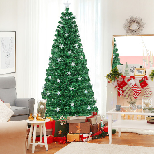 Prelit Fiber Optic Christmas Tree with Warm White Lights-7 ft - Color: Green - Size: 7 ft - Image 3