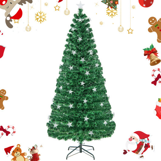 Prelit Fiber Optic Christmas Tree with Warm White Lights-7 ft - Color: Green - Size: 7 ft - Image 4