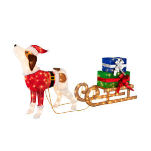 Outdoor Pre-lit Xmas Dog and Sleigh with 170 Warm Bright Lights for Porch - Color: Multicolor