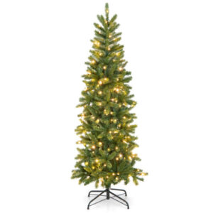 Pencil Christmas Tree with 180 Warm White and Multi-color LED Lights - Color: Green