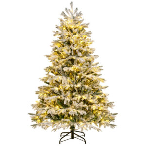 4.5/6/7 FT Artificial Pre-Lit Christmas Tree Hinged Xmas Tree with Warm White LED lights-6 ft - Color: White - Size: 6 ft