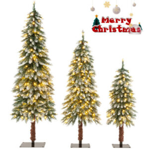 Pre-Lit Christmas Tree Set of 3 - Snowy and Slim - Color: Green