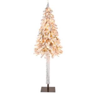 6 Feet Pre-Lit Slim Pencil Christmas Tree Snow Flocked Xmas Decor - Color: White - Size: 6 ft
